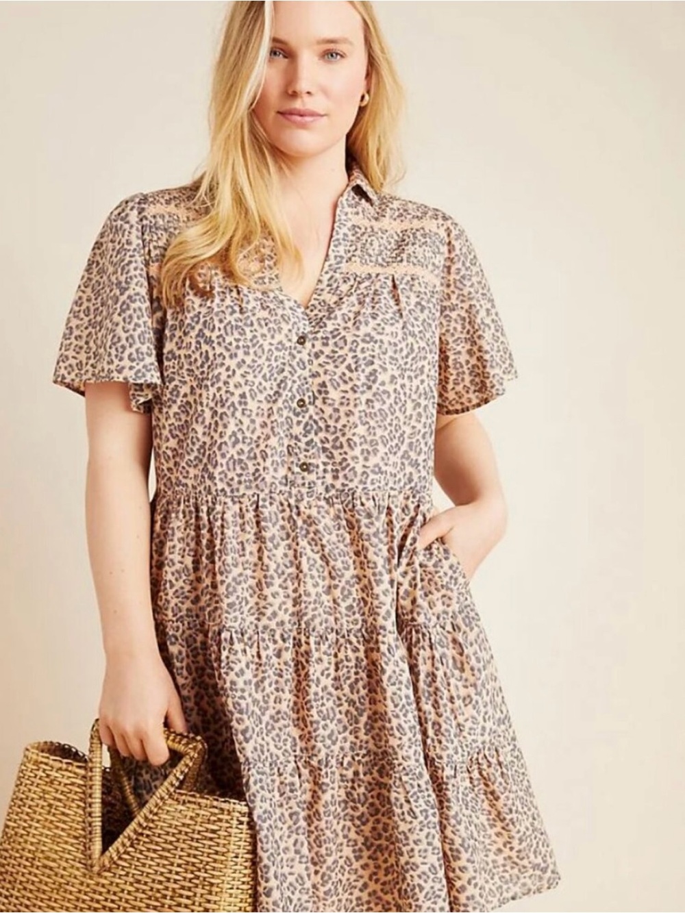 Anthropologie Leopard Print Midi Dress in Beige and Brown